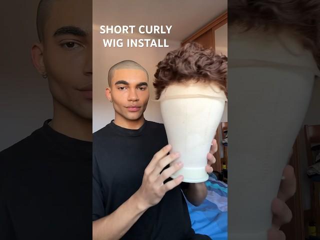 FULL LACE SHORT CURLY WIG INSTALL  #menwig #hairsystem #hairstyles #fulllacewigs