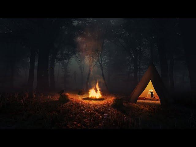 Sitting by the Campfire in the Dark Forest | ASMR Ambience | fire ASMR, crickets, leaves rustling