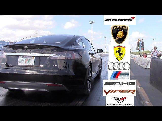 Tesla Model S P85D P85 Racing the World 0-60 MPH (Ferrari, Lamborghini, Audi, Viper, Vette, AMG, M)