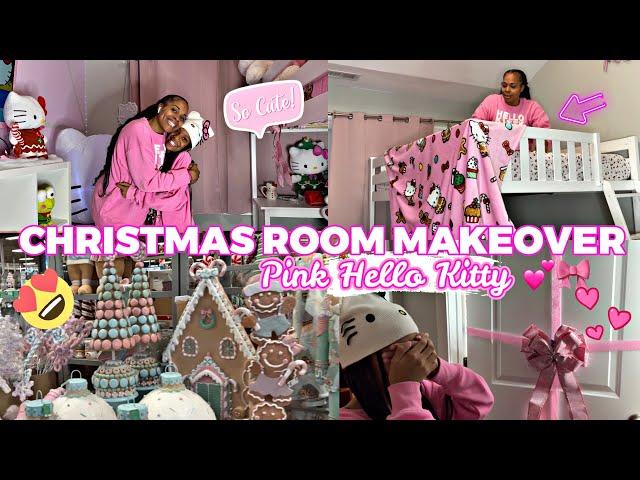 NEW!! PINK CHRISTMAS ROOM MAKEOVER (decor shopping + haul ️ decorate w/ me  surprise reveal )