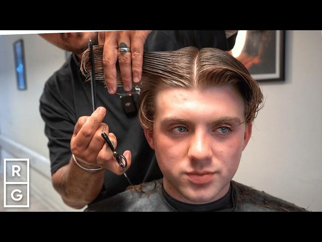 Guy with THICK Hair Gets SCISSOR & RAZOR Cut (Medium Length Haircut to GROW OUT Long Hair)