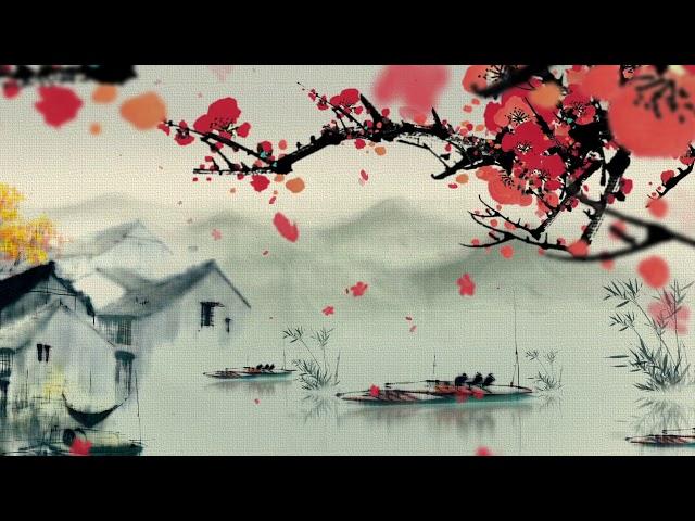 Chinese ink painting red plum blossom in southern China photography background video background