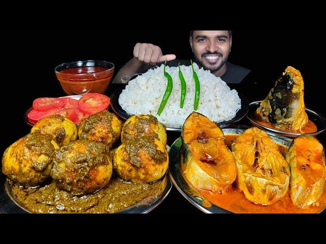 Eating Spicy Palak Anda Curry with Rice | Fatty Fish Curry, Tomato & Gravy Mukbang