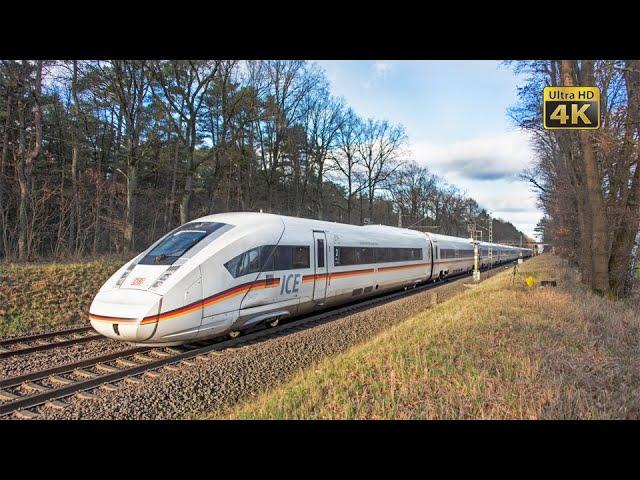 Rail traffic and 200 km/h Hanover - Hamburg - Germany ICE high-speed trains [4K]