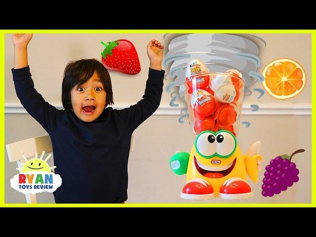 Ryan plays Crazy Blender Game with Kinder Surprise Eggs