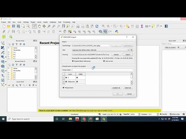 Convert DWG Files of AutoCAD into Shapefile in QGIS