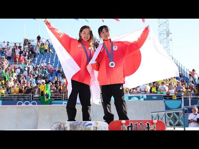 Silver medalist Liz Akama reaction following women's street skateboarding｜Paris 2024 Olympics 赤間凛音