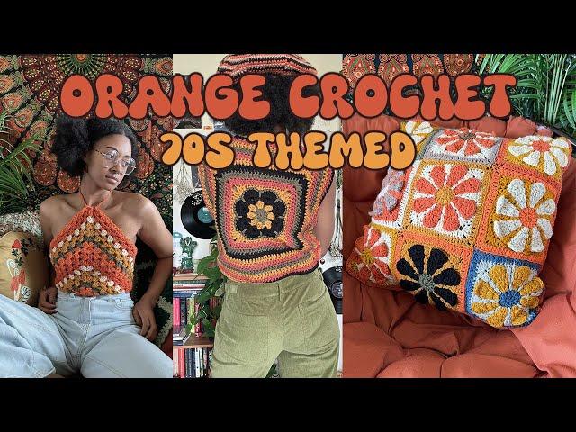 Orange Crochet | 70s themed ~ Vest, Halter Top, Pillow Cover