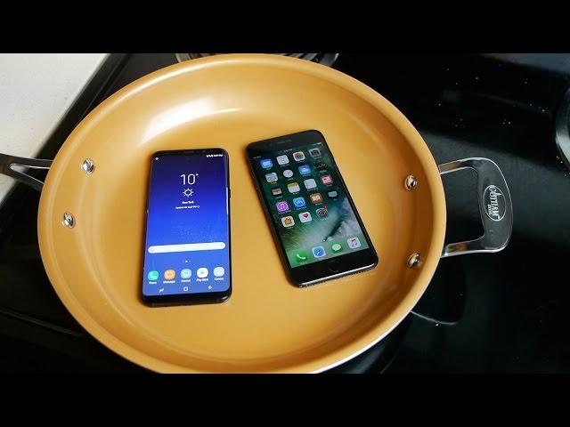 Samsung Galaxy S8+ vs iPhone 7 Plus Boiling Hot Water Test