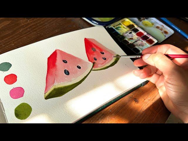 Easy Watercolor Watermelons (Watercolor Journal Day 121)