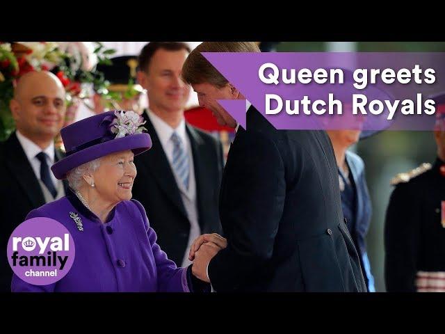 The Queen greets King Willem-Alexander and Queen Maxima of the Netherlands