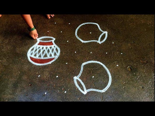 Pongal pot rangoli 2022|sankranti chukala Muggulu| 7*4pongal paanai kolam| bhogi Super rangoli