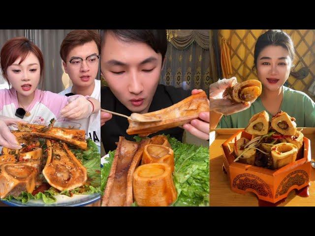 Chinese Food Mukbang Eating Show | Red beef bone marrow | Beef Bone Marrow Challenge #323