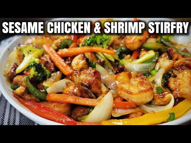 Sesame Chicken and Shrimp Stirfry | Delicious meal better than takeout