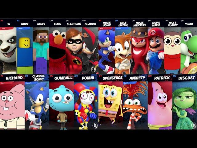 Sonic vs Mario vs Tails vs Knuckles vs Yoshi | Steve vs Noob vs Shadow in Super Smash Bros Ultimate