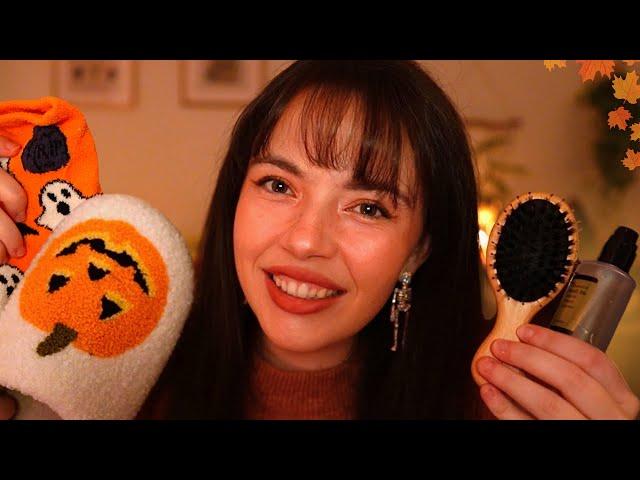 ASMR Cozy Autumn Personal Attention(skincare, hairbrushing, pampering, layered sounds)