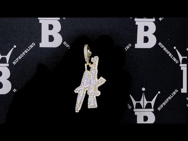 Gold AK Gun Letters CZ Hip Hop Bling Bling Pendant | Iced Out Jewelry