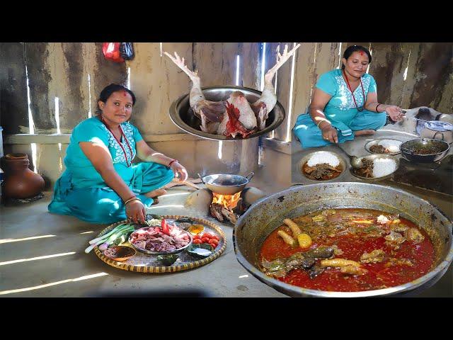 Village Famous RED COUNTRY Chicken Curry Eating With Rice || Nepali Village Style Chicken Curry