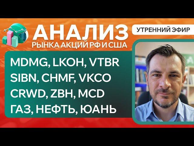 Анализ рынка акций РФ и США/ MDMG, LKOH, VTBR, SIBN, CHMF, VKCO, CRWD, ZBH, MCD/ ГАЗ, НЕФТЬ, ЮАНЬ