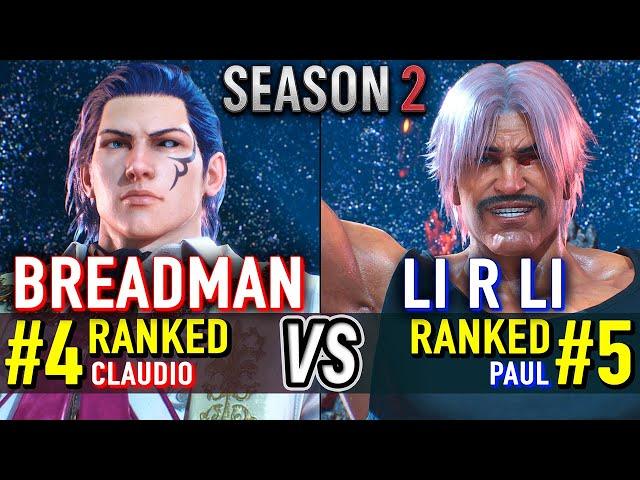 T8  BREADMAN (#4 Ranked Claudio) vs LI R LI (#5 Ranked Paul)  Tekken 8 High Level Gameplay