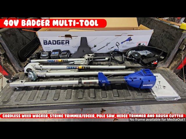 WILD BADGER 40V Cordless Weed Wacker, Edger, Pole Saw, Hedge Trimmer, Brush Cutter blade Multitool