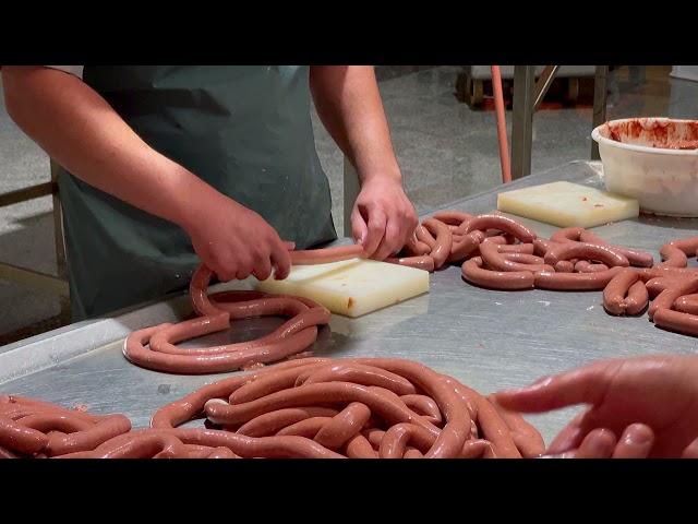 How made and roll chorizo sausage in factory