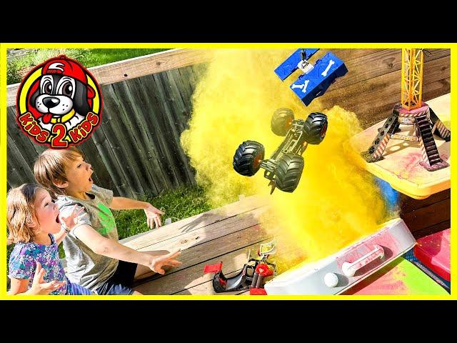 Monster Jam & Hot Wheels Monster Trucks SMOKIEST OBSTACLE COURSE Sharks & Volcano Eruption!