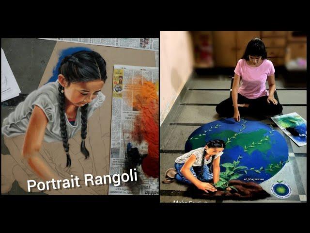 Portrait Rangoli video | save nature 3d Rangoli art