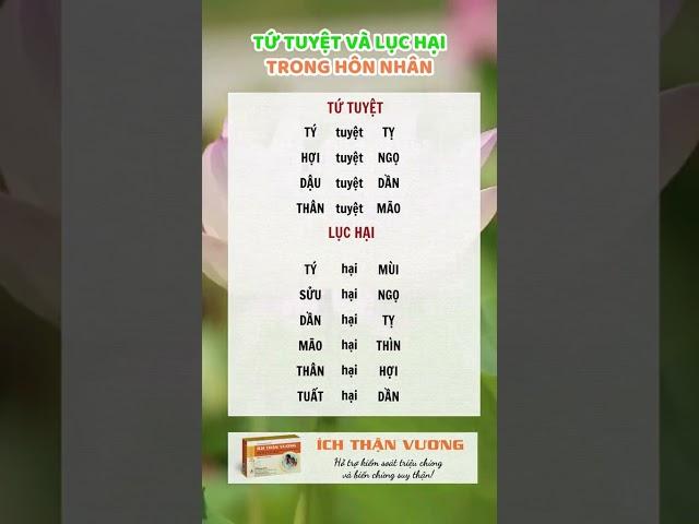 Tứ tuyệt và lục hại trong hôn nhân #tutuyet #luchai #honnhan #nguhanh #diachi #xuhuong