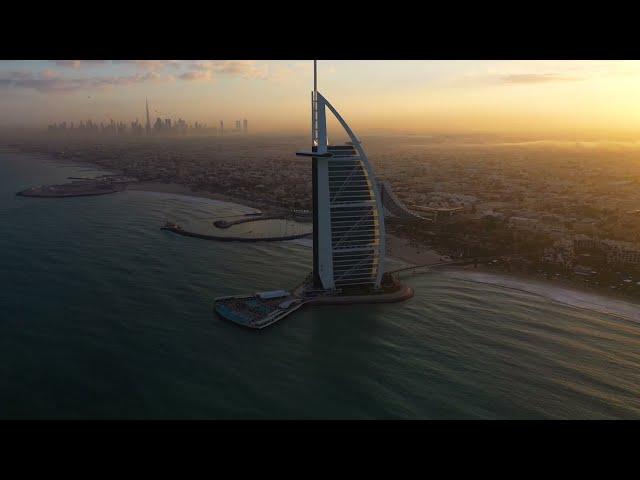 Aerial View of the Persian Gulf with Dubai sky | Premium Video Footage | 4K