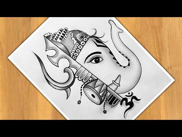 How To Draw Ganpati And Trishul | Step By Step | Easy Drawing | Tutorial | Drawing For Beginners