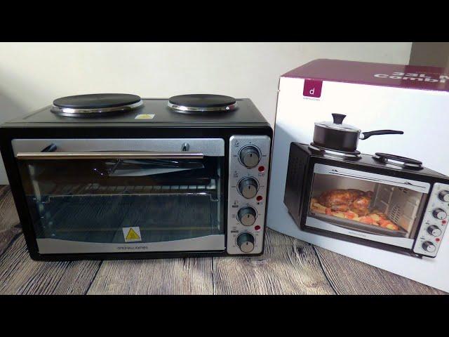 Mini oven with hob unboxing, review. Andrew James portable mini combi oven stove top