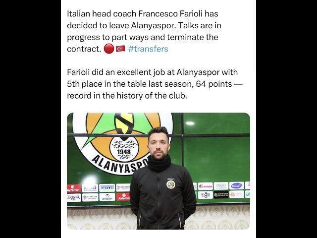 Italian head coach Francesco Farioli has decided to leave Alanyaspor