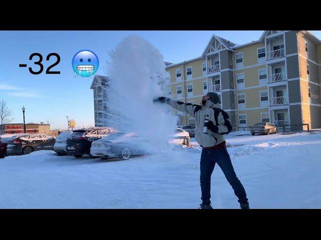 Throwing boiling water in the freezing air -32 Regina Canada