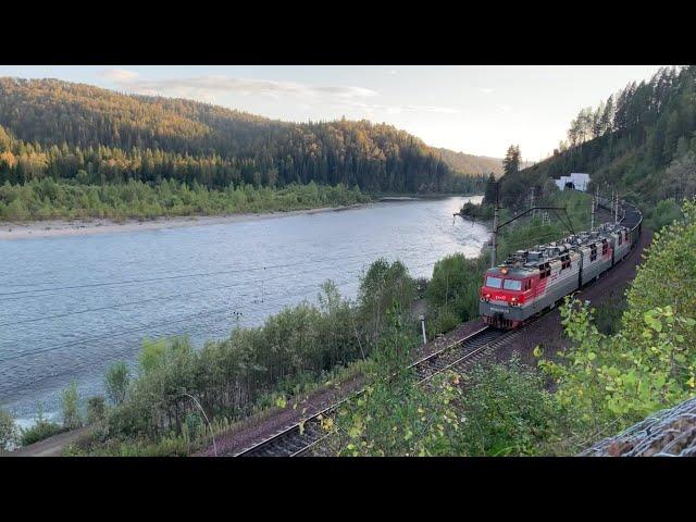 Full length Freight trains Russia in summer in the mountains