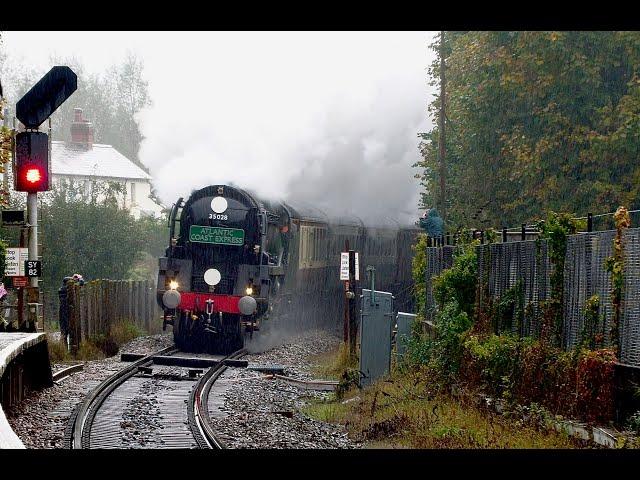 35028 Clan Line through Tisbury Station at speed.