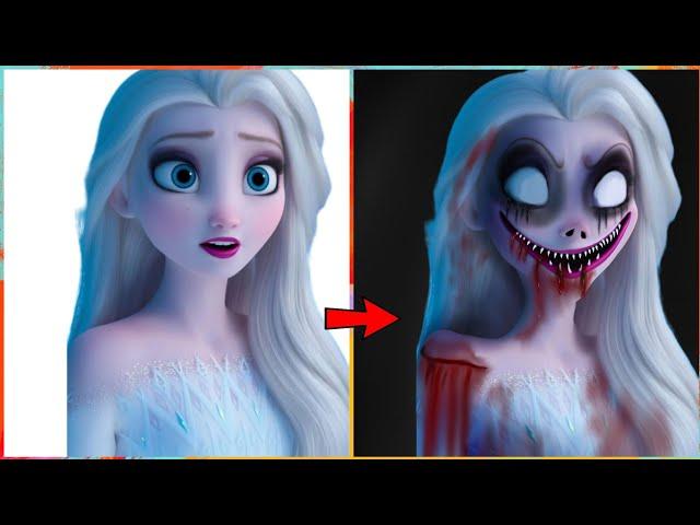 Disney Princess Elsa Frozen horror transformation||  Creepy cartoon||  Halloween 