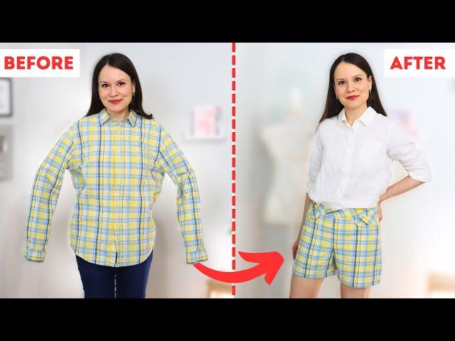 How I upcycled a men's shirt into a pair of shorts! (Extra tips and steps)