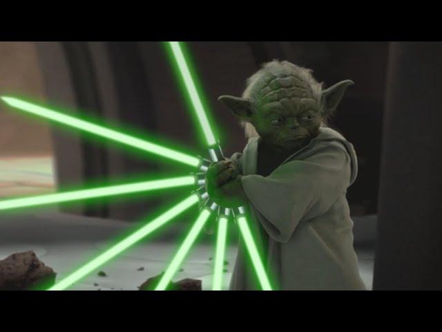 Yoda with too many lightsabers