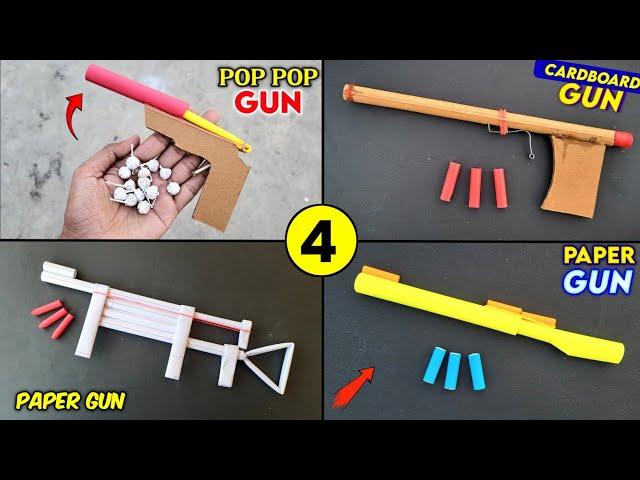 4 Amazing guns at home , how to make gun at home , notebook paper gun , cardboard gun making