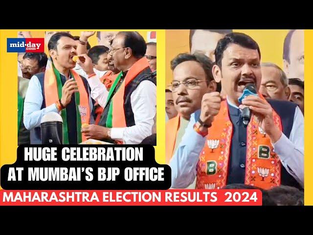 Maharashtra Election Result 2024: Devendra Fadnavis welcomed with Dhol - Jalebi at BJP office