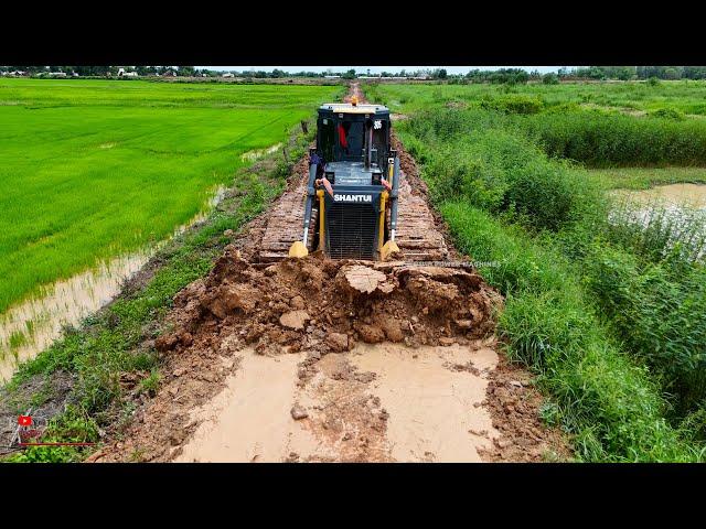 Amazing Dozer Plows Wetlands Cutting On Soils Road Skill Operator & Extreme SHANTUI DH17 C3 Working