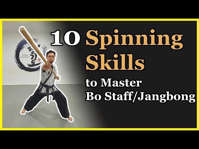 Easy 10 Bo staff, long staff spinning skills (Jangbong Tutorial 1), Hapkido training