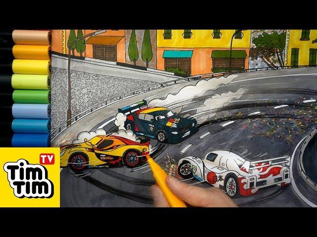 How to draw Max Schnell, Shu & Miguel Crash at Porto Corsa (3) Cars 2 step-by-step coloring pages