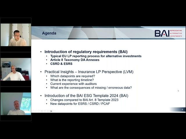 BAI Webinar  BAI ESG Template  Art  8 Taxonomy DA + CSRD ESRS Reporting for Alternative Investments