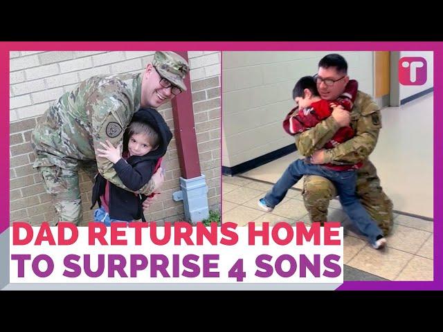 Soldier Dad Surprises Four Sons After Seven Month Deployment