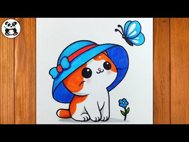 Cute cat with blue butterfly having playtime | butterfly cute painting | kitten​⁠