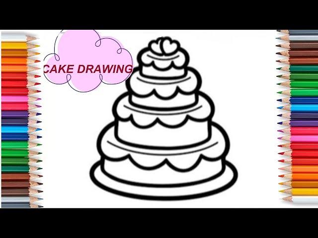 How to draw and color yummy cake, Easy drawing for toddlers and kids