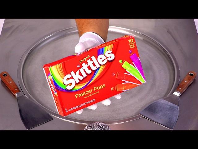 Crazy Rainbow Skittles Freezer Pops Ice Cream Rolls! Satisfying Food Art (ASMR)