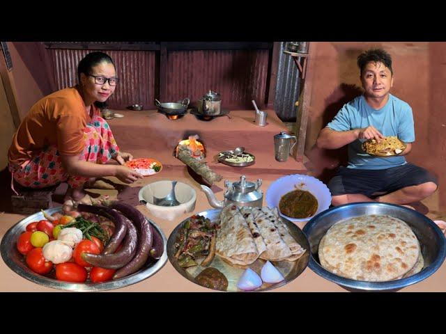 Village Style Roti (Bread) Recipe with Brinjal Masala Gravy|| Rural Cooking Videos